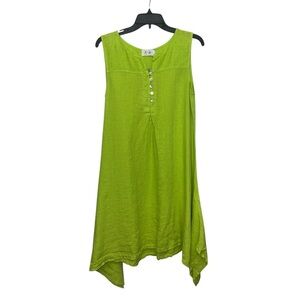 Aria Handmade Italian Linen Monalisa Vest Dress Size Medium In Kiwi Sleeveless